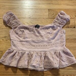 Lulus - Lush Blush Lace Peplum Top